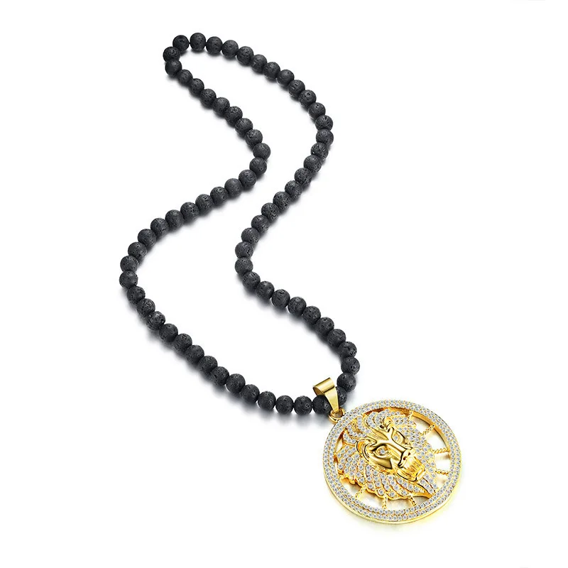 New Design Gold Plating Full Crystal Lion Head Charm Pendant Lava Bead Necklace, Gold + black
New Design Gold Plating Full Crystal Lion Head Charm Pendant Lava Bead Necklace, Gold + black