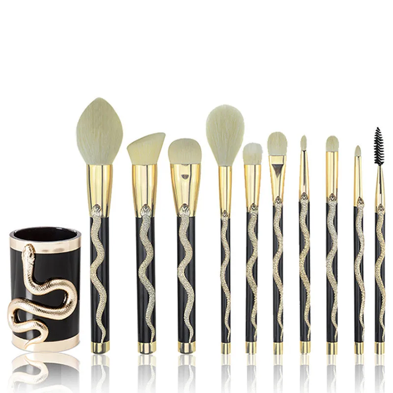 Wholesale Makeup Brush Man-Made Fiber Plastic Handle 10 Pieces Makeup Brush Set Premium Black Snake Shape Makeup Brush
Wholesale Makeup Brush Man-Made Fiber Plastic Handle 10 Pieces Makeup Brush Set Premium Black Snake Shape Makeup Brush
