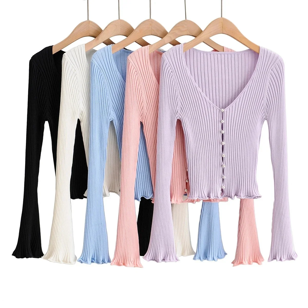 B63259A 2020 sexy pearl fashion button up flared sleeve lace knitwear adult sweater, White/pink/black/light blue/purple
B63259A 2020 sexy pearl fashion button up flared sleeve lace knitwear adult sweater, White/pink/black/light blue/purple