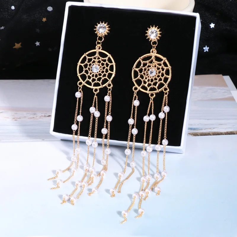 Korea fashion 925 silver stud earrings handmade cheap long dreamcatcher tassel earrings for women wholesale, Gold
Korea fashion 925 silver stud earrings handmade cheap long dreamcatcher tassel earrings for women wholesale, Gold
