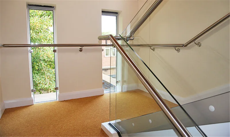 Hot Sale Stainless Steel Pipe Handrail Tempered Glass Railing For Interior Staircase