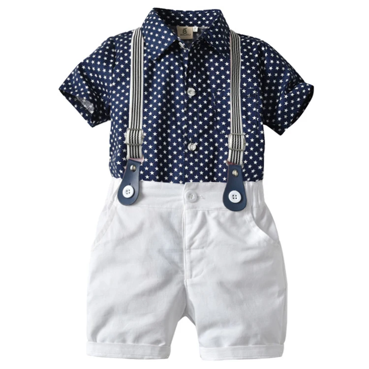 Summer new children clothing sets boys gentleman stars full printed shirt strap woven shorts suits
Summer new children clothing sets boys gentleman stars full printed shirt strap woven shorts suits