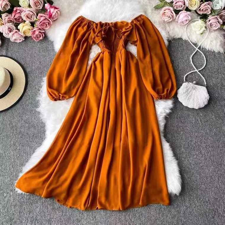 2021 spring summer ladies long sleeve dress chiffon off shoulder long dress, Grey
2021 spring summer ladies long sleeve dress chiffon off shoulder long dress, Grey