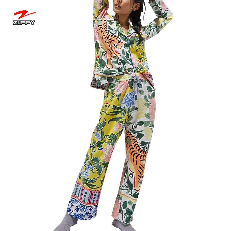 women's sleepwear pajamas set floral printed pajama button down Silk pants pijamas, Customized color
women's sleepwear pajamas set floral printed pajama button down Silk pants pijamas, Customized color
