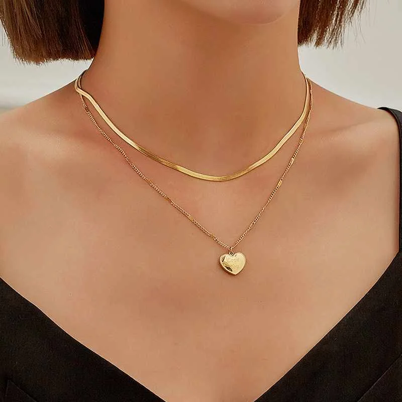 luxury multilayer heart pendant necklace 18k gold plated stainless steel snake chain necklace for women girls
luxury multilayer heart pendant necklace 18k gold plated stainless steel snake chain necklace for women girls