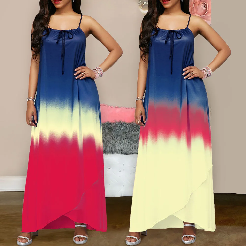 Wholesale Amazon Ebay Hot Sale Sling Gradient Bohemian Drawstring Skirt Sleeveless Halter Irregular Casual Long Dress, Shown
Wholesale Amazon Ebay Hot Sale Sling Gradient Bohemian Drawstring Skirt Sleeveless Halter Irregular Casual Long Dress, Shown