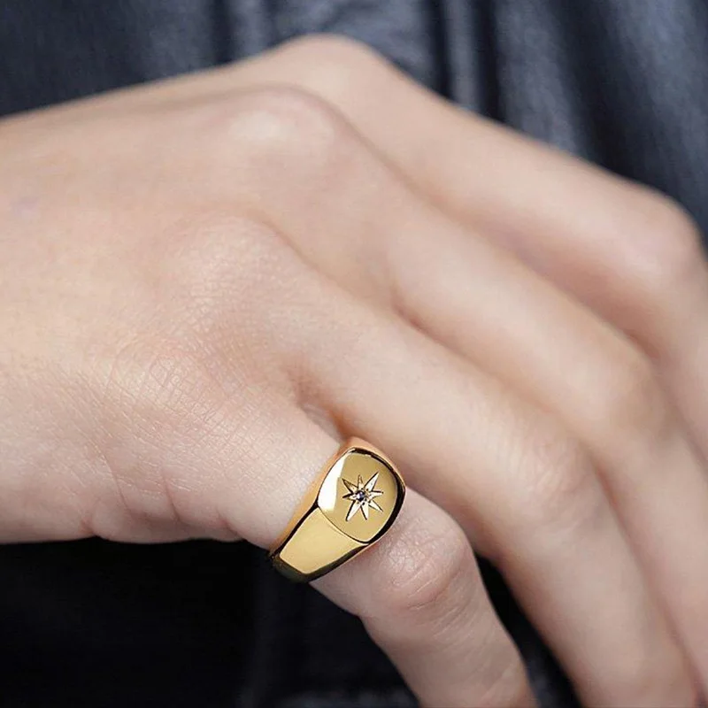 French Style18K Gold Chunky Finger Ring Jewelry Square CZStar Diamond Large Wide Seal Stainless steel jewelry rings For Party
French Style18K Gold Chunky Finger Ring Jewelry Square CZStar Diamond Large Wide Seal Stainless steel jewelry rings For Party