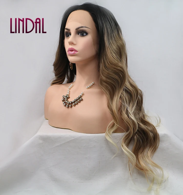 LINDAL Wholesale China High Quality Heat Resistant Ombre Blonde With Highlights Long Natural Wavy Lace Front Synthetic Hair Wig
LINDAL Wholesale China High Quality Heat Resistant Ombre Blonde With Highlights Long Natural Wavy Lace Front Synthetic Hair Wig