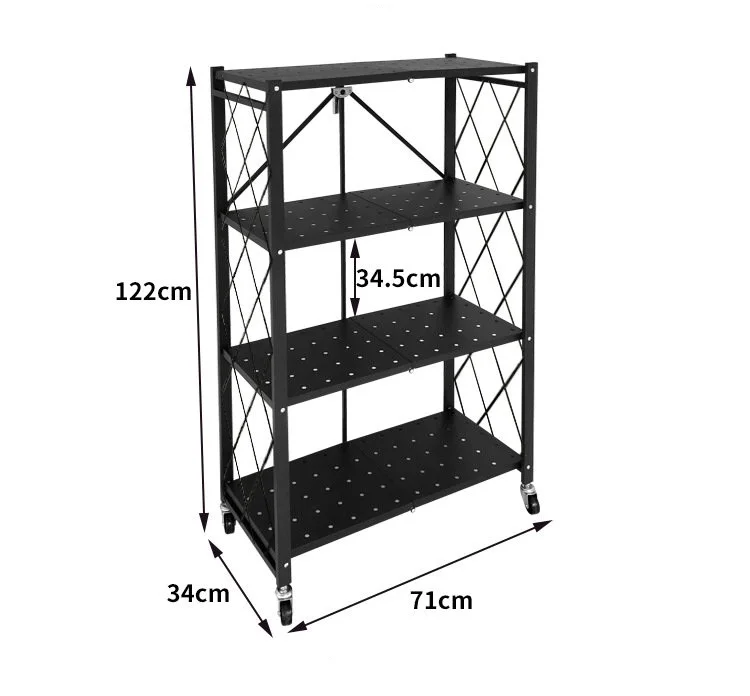 Folding storage racking 4-tier kitchen storage rack free assembly kitchen organizer metal shelving with wheels, Black
Folding storage racking 4-tier kitchen storage rack free assembly kitchen organizer metal shelving with wheels, Black