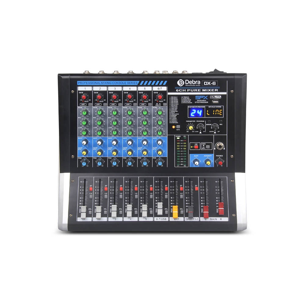 Debra Audio DX-6 6channel audio mixer DJ Mixing console with Soundcard 24Dsp REVERB professional for stage singing karaoke, Black
Debra Audio DX-6 6channel audio mixer DJ Mixing console with Soundcard 24Dsp REVERB professional for stage singing karaoke, Black