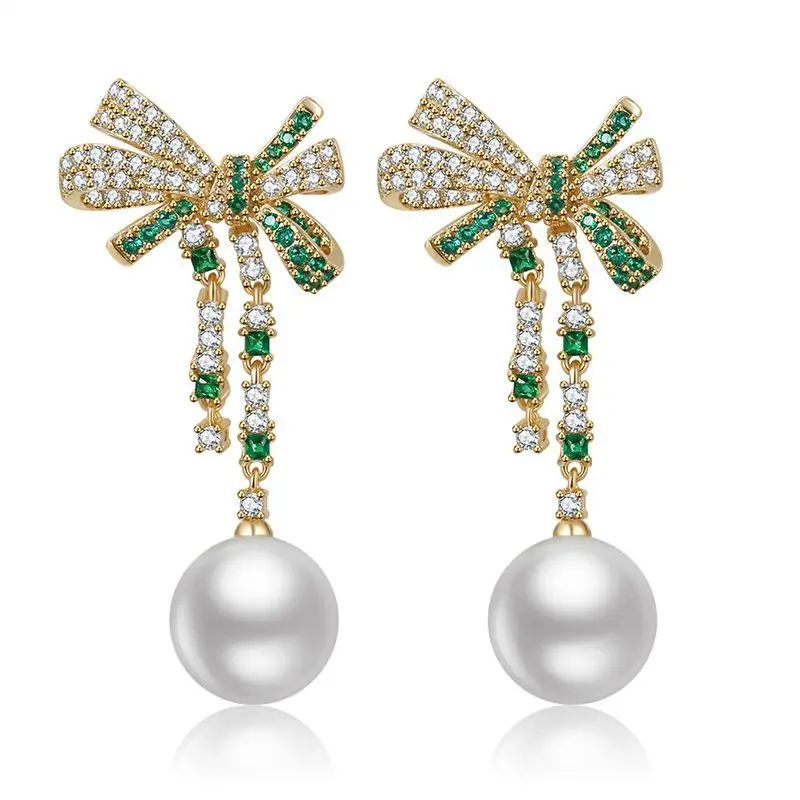 Drop Earrings Women Crystal Fashion Natural Freshwater Pearl White and Green Zircon Bow Bridal Wedding Pendant Earrings Women
Drop Earrings Women Crystal Fashion Natural Freshwater Pearl White and Green Zircon Bow Bridal Wedding Pendant Earrings Women