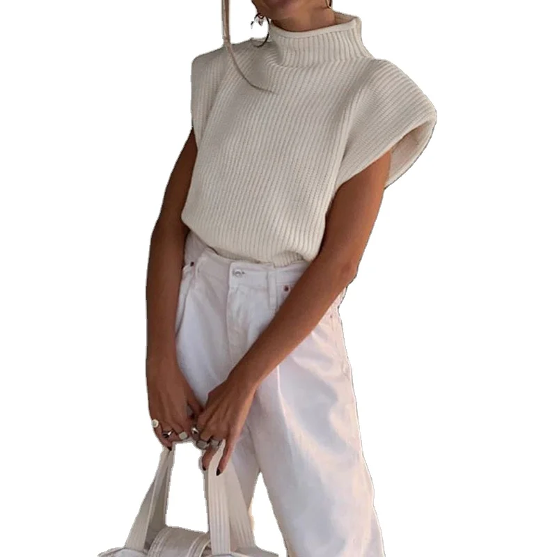 Fashion High Neck Sleeveless Ladies Vest Sweater White Shoulder Pad Pullover Knitted Loose Casual All Match Pullover
Fashion High Neck Sleeveless Ladies Vest Sweater White Shoulder Pad Pullover Knitted Loose Casual All Match Pullover