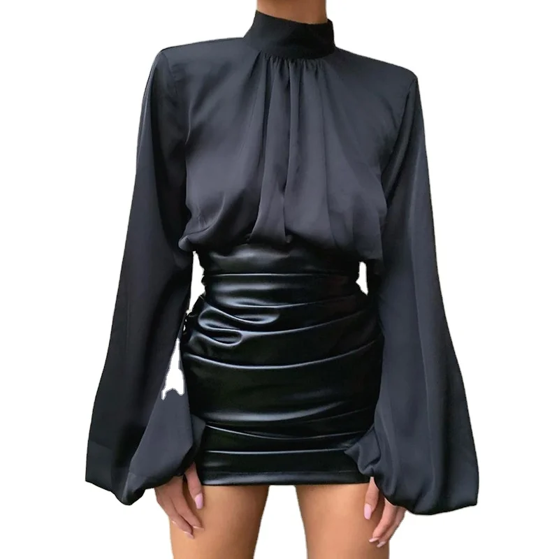 TWOTWINSTYLE Stand Collar Lantern Long Sleeve Ruched Loose Short Shirts Female New 2021
TWOTWINSTYLE Stand Collar Lantern Long Sleeve Ruched Loose Short Shirts Female New 2021