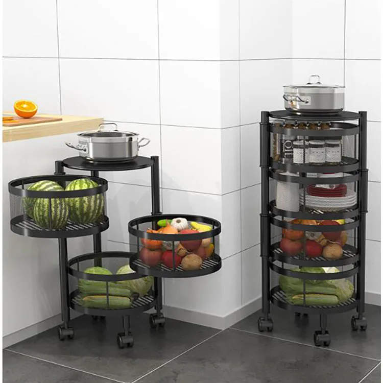 Multi-layer kitchen floor metal rotating fruit vegetable basket shelf swivel storage organizer rack cart with wheels, Black
Multi-layer kitchen floor metal rotating fruit vegetable basket shelf swivel storage organizer rack cart with wheels, Black
