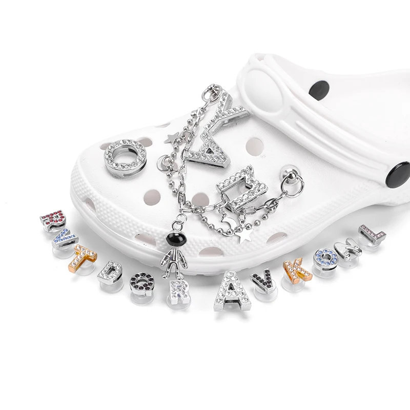 Hotsale Metal Rhinestone Shoes Charms Luxury Big Sliver Letters Shoes Chain Shoes Charms, Optional
Hotsale Metal Rhinestone Shoes Charms Luxury Big Sliver Letters Shoes Chain Shoes Charms, Optional