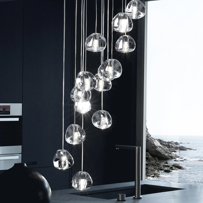 Modern LED stair hanging crystal ball high ceiling chandelier pendant light
