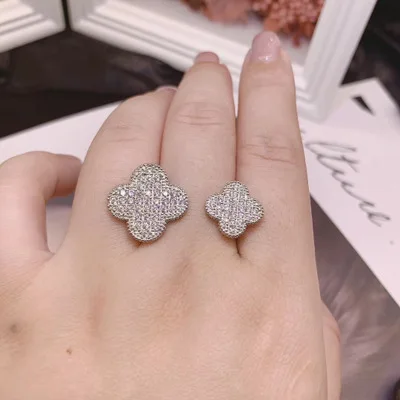 Minimalist open ring fashion personality women Four leaf clover ring custom adjustable finger nail engament rings
Minimalist open ring fashion personality women Four leaf clover ring custom adjustable finger nail engament rings
