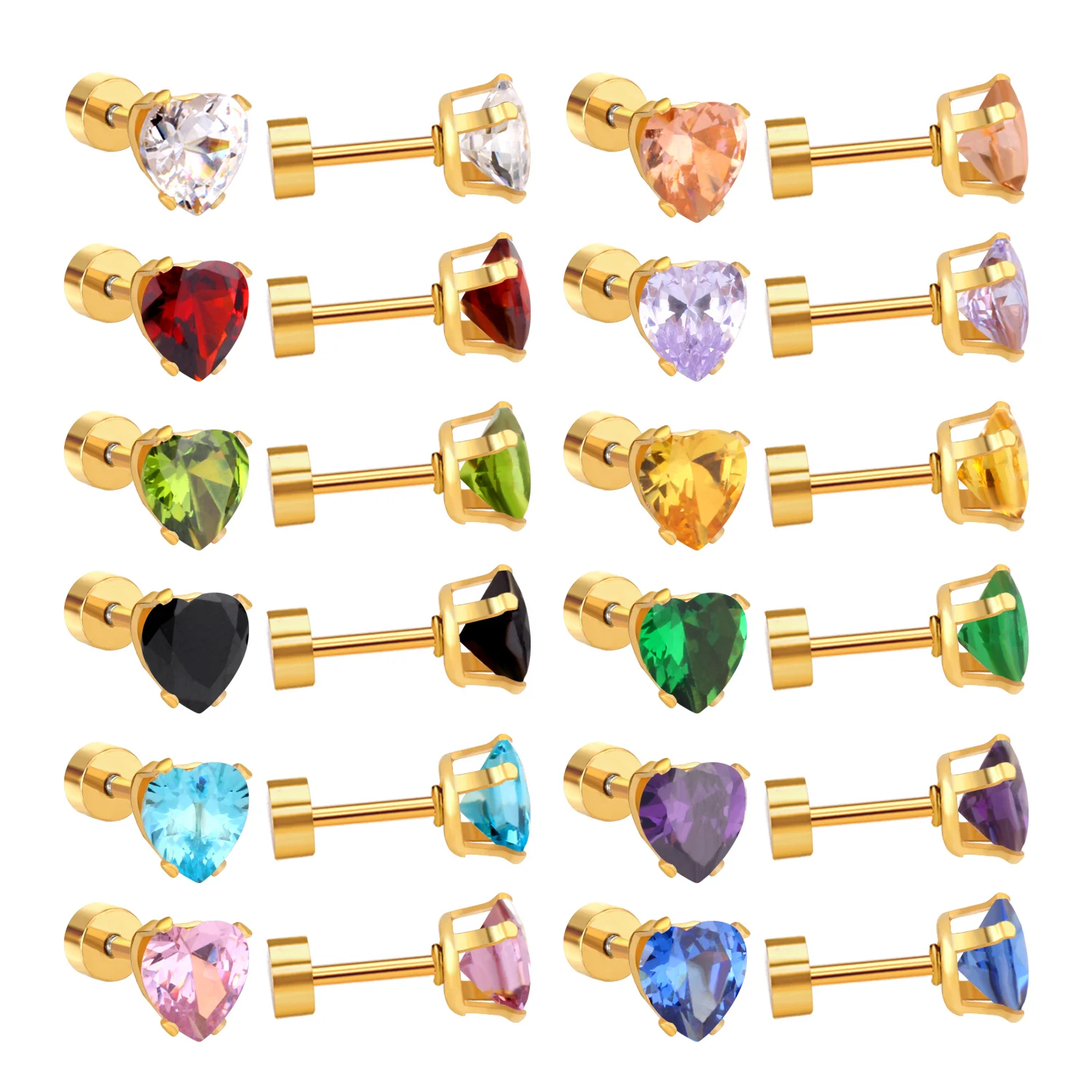 Ason Top Seller Heart Shape Screw Stud Earrings 18K Gold Plated Stainless Steel Custom Color Stone Earring Jewelry
Ason Top Seller Heart Shape Screw Stud Earrings 18K Gold Plated Stainless Steel Custom Color Stone Earring Jewelry