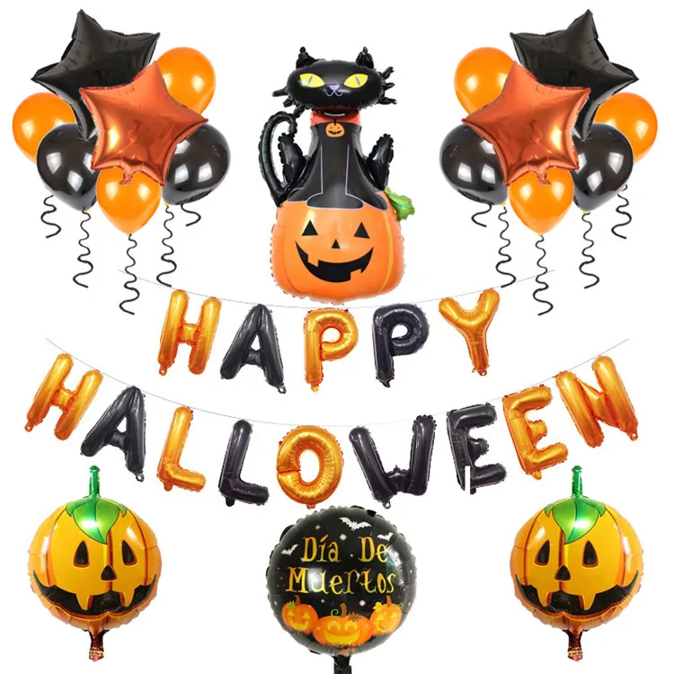 Divertido tema de halloween gato/calabaza/bat/hechicero fiesta techo decoración de globo conjunto