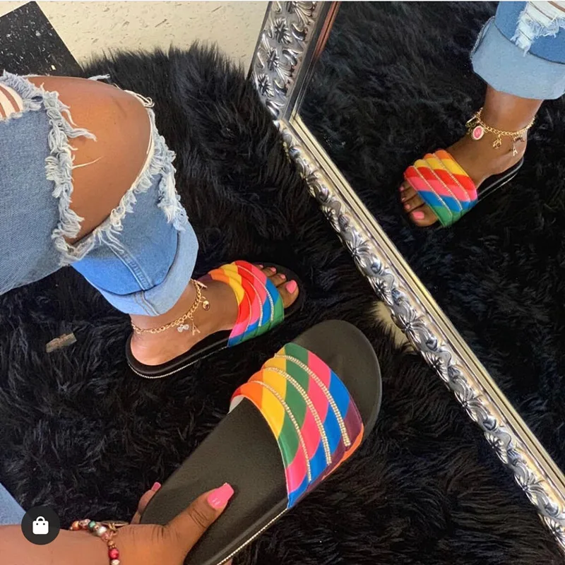 new women slippers with crystal lady colorful rhinestone slides women pool beach fashion sandals diamond flat slippers, Black with multi color upper
new women slippers with crystal lady colorful rhinestone slides women pool beach fashion sandals diamond flat slippers, Black with multi color upper