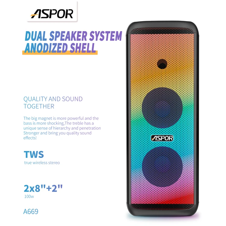 ASPOR Hot Selling New Arrival TWS Wireless Speaker High Sound Quality Stage Speaker DJ Function Nice Design, Black
ASPOR Hot Selling New Arrival TWS Wireless Speaker High Sound Quality Stage Speaker DJ Function Nice Design, Black