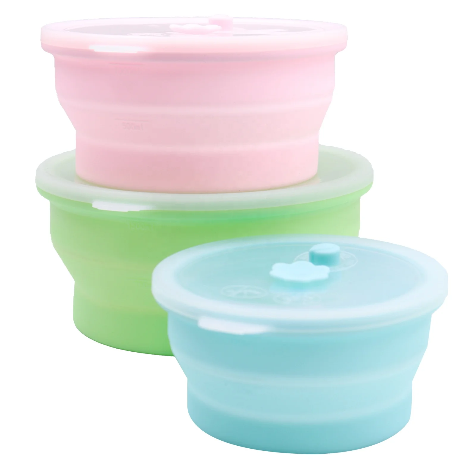 

Bpa Free Foldable Silicone Lunch Boxes for Kids Collapsible Airtight Food Storage Containers with Silicone Lid, Blue, green, pink, purple