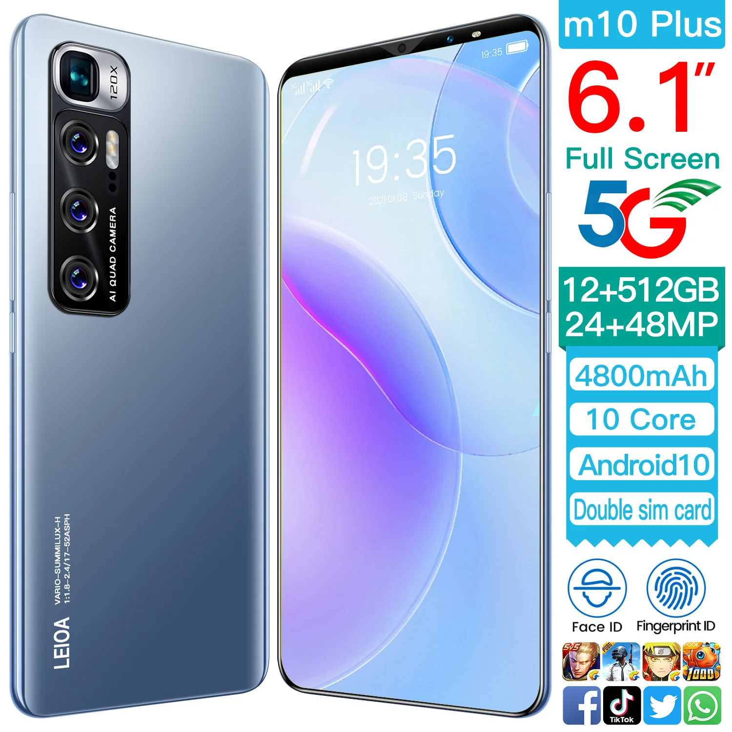 Wholesale M10 Plus 4K Screen Mobile Phones 12+512gb MTK6763 10 Core 24+48MP Smartphones OEM/ODM Cell Phone M10, Black
Wholesale M10 Plus 4K Screen Mobile Phones 12+512gb MTK6763 10 Core 24+48MP Smartphones OEM/ODM Cell Phone M10, Black