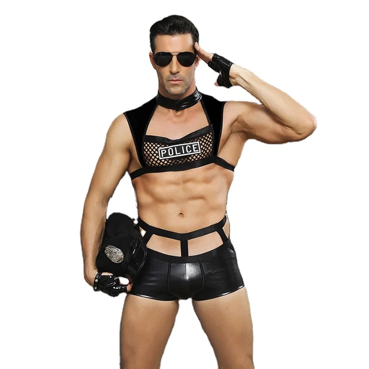 black PU faux leather hollow out fishnet cosplay policeman man men mens sexy costume
black PU faux leather hollow out fishnet cosplay policeman man men mens sexy costume