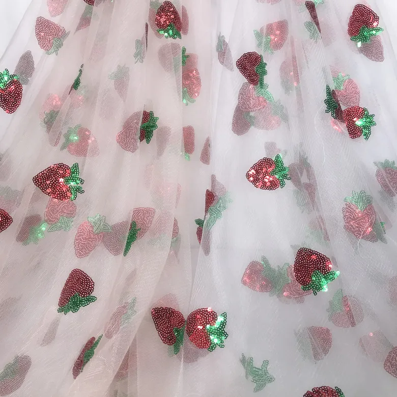 Strawberry sequin embroidery lace fabric children's skirt home decoration accessories mesh lace fabric
Strawberry sequin embroidery lace fabric children's skirt home decoration accessories mesh lace fabric