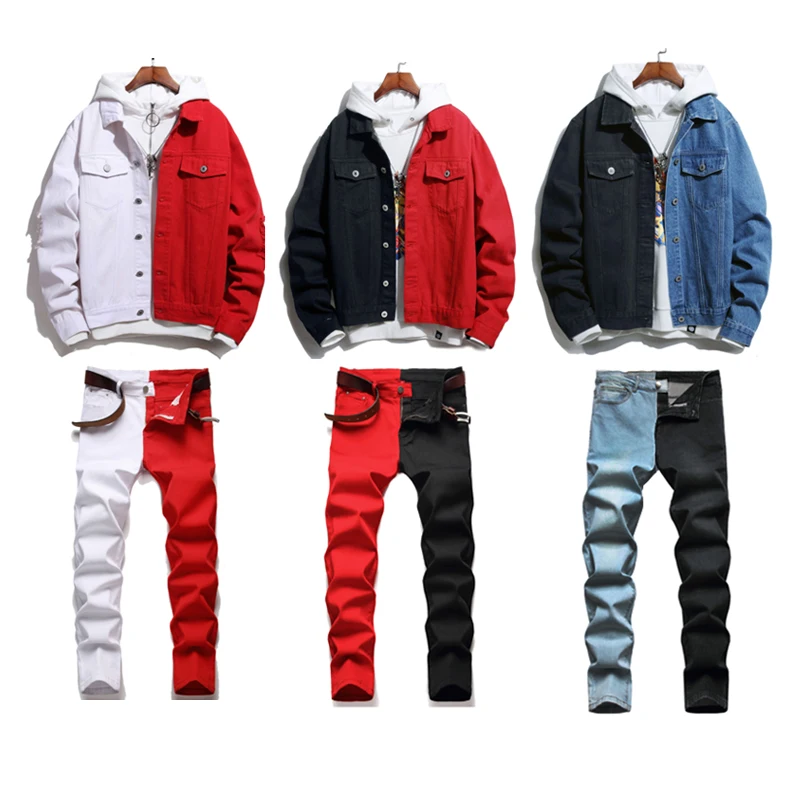 Patchwork Color Spliced Simple Men's 2 Piece Set Autumn Long Sleeve Denim Jacket + Jeans Fashion Slim Couple Jeans Sets, Picture color
Patchwork Color Spliced Simple Men's 2 Piece Set Autumn Long Sleeve Denim Jacket + Jeans Fashion Slim Couple Jeans Sets, Picture color