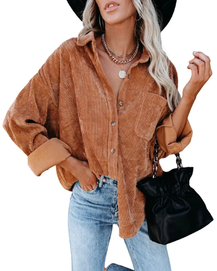 2021 Trendy Women Oversized Shirt Jacket Corduroy Shacket Womens Lady Jacket With Shirt Collar, Shown
2021 Trendy Women Oversized Shirt Jacket Corduroy Shacket Womens Lady Jacket With Shirt Collar, Shown