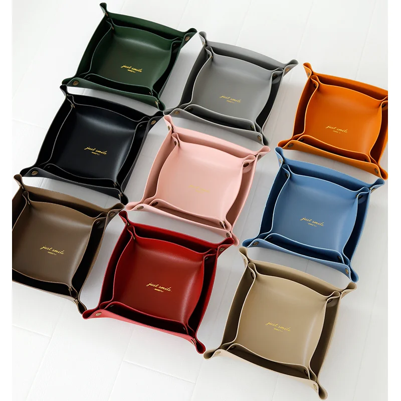 Nordic double leather folding storage tray desktop coin jewelry remote control valet storage box, Pink/green/ brown/grey/yellow
Nordic double leather folding storage tray desktop coin jewelry remote control valet storage box, Pink/green/ brown/grey/yellow