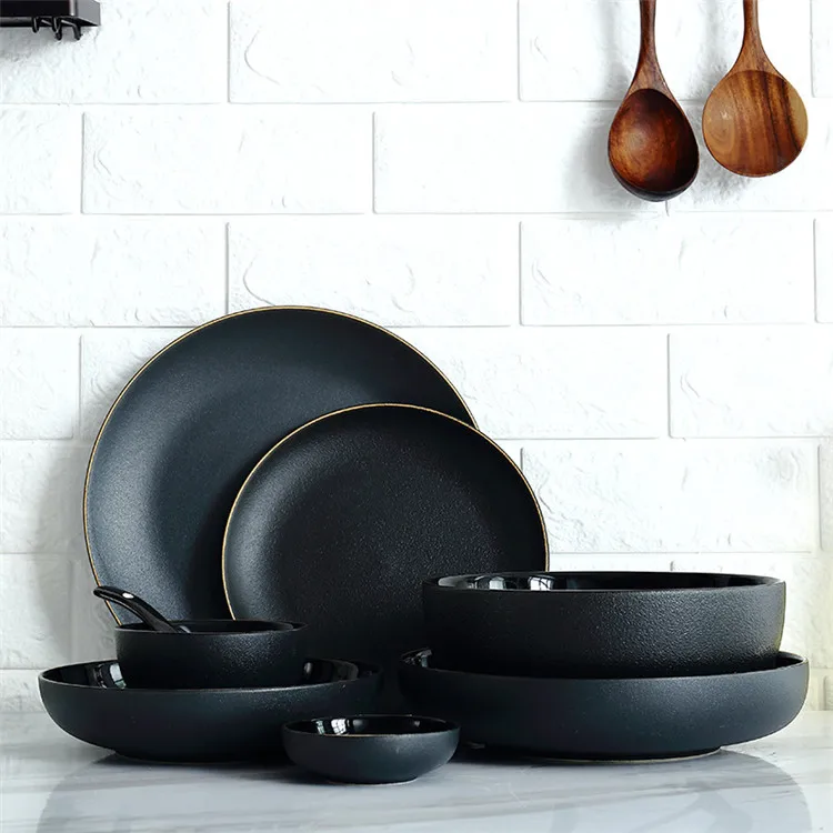 Wholesale Western Restaurant Used Matte Black Plates Custom Logo Ceramic Dinnerware Sets
Wholesale Western Restaurant Used Matte Black Plates Custom Logo Ceramic Dinnerware Sets