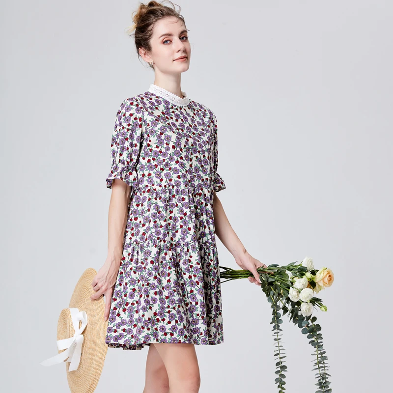 Women Casual Summer Dress Lady Korean Style Vintage Floral Printed Chiffon Shirt Dress Lotus Sleeve Bow Summer Mid-length Dress
Women Casual Summer Dress Lady Korean Style Vintage Floral Printed Chiffon Shirt Dress Lotus Sleeve Bow Summer Mid-length Dress