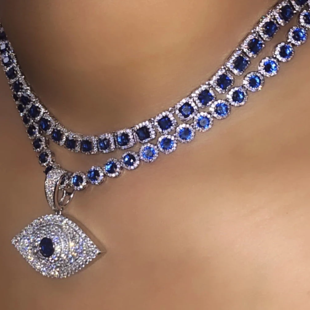 white sapphire blue round square cubic zirconia ice out bling geometric cz cluster tennis necklace, Silver
white sapphire blue round square cubic zirconia ice out bling geometric cz cluster tennis necklace, Silver