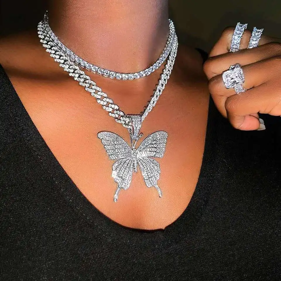 jialin jewelry Hip hop bling women necklace 18K tennis chain big butterfly pendant iced out bling silver jewelry
jialin jewelry Hip hop bling women necklace 18K tennis chain big butterfly pendant iced out bling silver jewelry