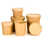 Eco Friendly Disposable takeaway food container Kraft Paper noodle bowls Hot Soup Cup With Paper Flat Lid