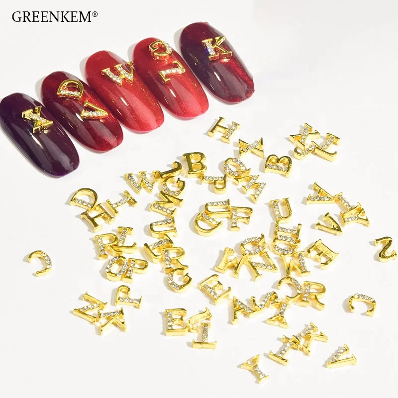 GREENKEM Popular Best Selling 26 Letter English Words A-Z 3*3 Alloy Diamond Gold Nail Art Charms for Unique Name Nail Decor, Colorful
GREENKEM Popular Best Selling 26 Letter English Words A-Z 3*3 Alloy Diamond Gold Nail Art Charms for Unique Name Nail Decor, Colorful