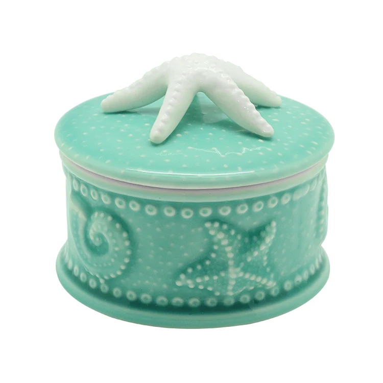 Wholesale low moq cute green starfish pattern ceramic gift trinket box jewelry animal, White color
Wholesale low moq cute green starfish pattern ceramic gift trinket box jewelry animal, White color