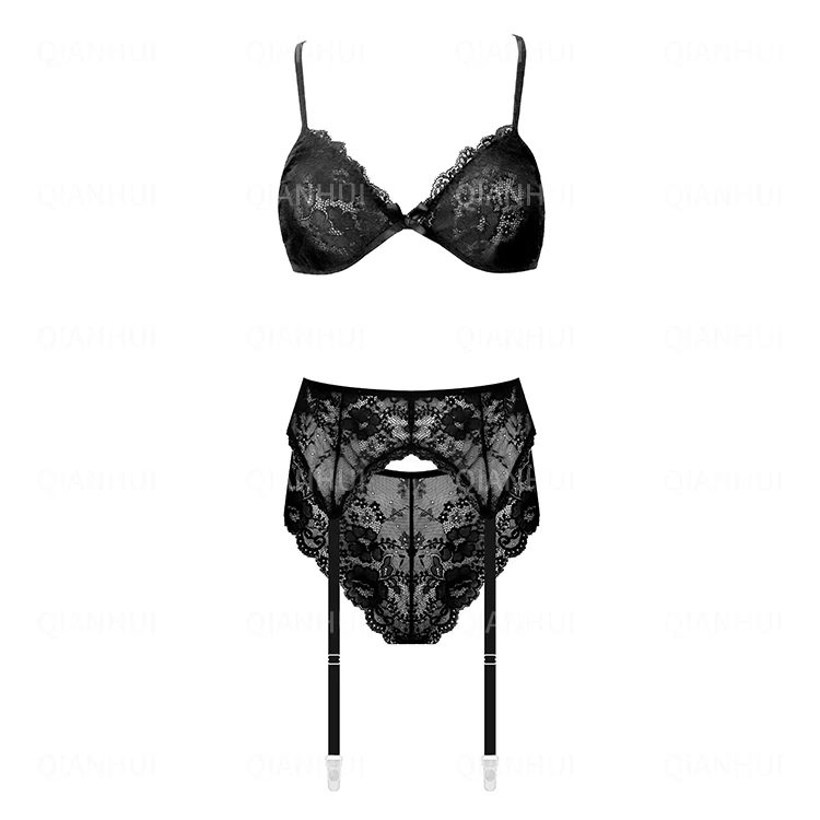 Sexy Lingerie Women Spaghetti Straps Lace Mesh Hollow-out Bralette 3 Piece Lingerie Set
Sexy Lingerie Women Spaghetti Straps Lace Mesh Hollow-out Bralette 3 Piece Lingerie Set