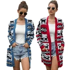 Christmas Women Knitted Sweater Warm Long Cardigan Coats Fashion Casual Reindeer Jumpers