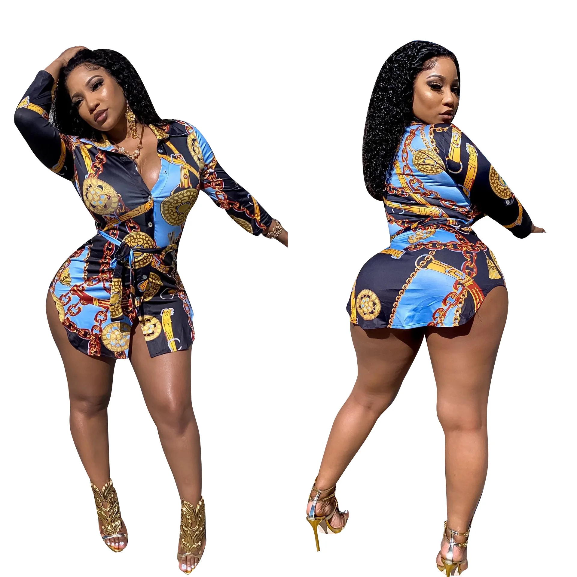 Women's Fashion Digital Printed Casual Long Sleeve Shirt Dress With Belt, Picture color
Women's Fashion Digital Printed Casual Long Sleeve Shirt Dress With Belt, Picture color