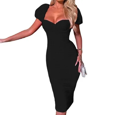 Mesh Midi Dress Square Collar Short Sleeve Pencil Dress Ruched White Solid Color Club Dress Women
Mesh Midi Dress Square Collar Short Sleeve Pencil Dress Ruched White Solid Color Club Dress Women