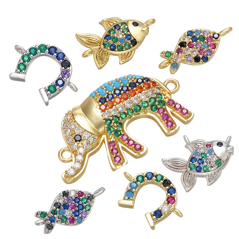 CZ8068 Hot Sale Rainbow Diamond CZ Micro Pave 18K Gold Plated Fish Elephant Horseshoe Bracelet Jewelry connector Charm
CZ8068 Hot Sale Rainbow Diamond CZ Micro Pave 18K Gold Plated Fish Elephant Horseshoe Bracelet Jewelry connector Charm