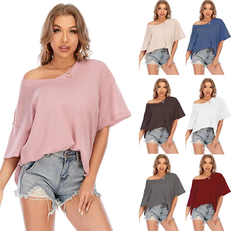 Factory Sale Women Loose Shirt Solid Color V-neck Knitting Oversize Short Sleeve T-shirt Summer Classic Female Based Top
Factory Sale Women Loose Shirt Solid Color V-neck Knitting Oversize Short Sleeve T-shirt Summer Classic Female Based Top