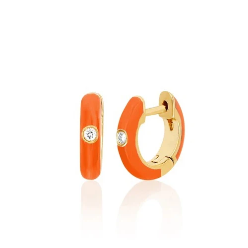 

Delicate gold 12mm huggie hoop earrings minimal geometric enamel earrings with stone