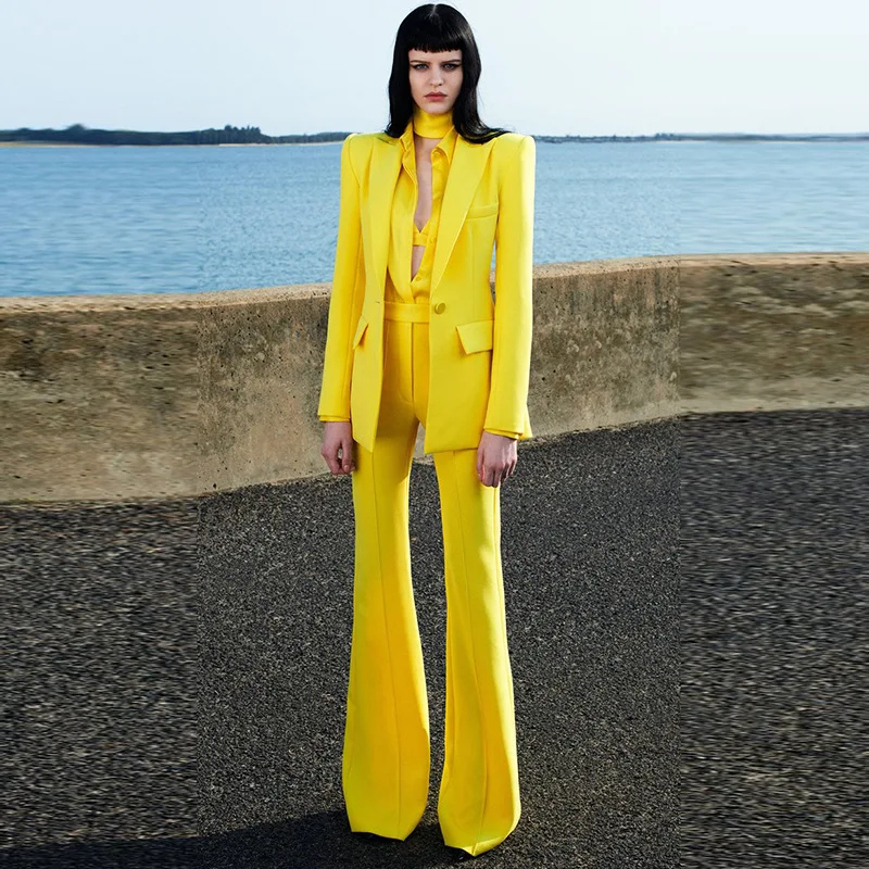 2021 professional fashion a button cloth buckle long suit + bell pant suit two sets, Shown
2021 professional fashion a button cloth buckle long suit + bell pant suit two sets, Shown