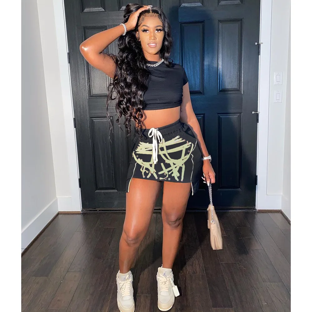 2021 Summer Fashion Drawstring Printed Waist Sexy Short Sleeve Women Two Piece Skirt Set
2021 Summer Fashion Drawstring Printed Waist Sexy Short Sleeve Women Two Piece Skirt Set