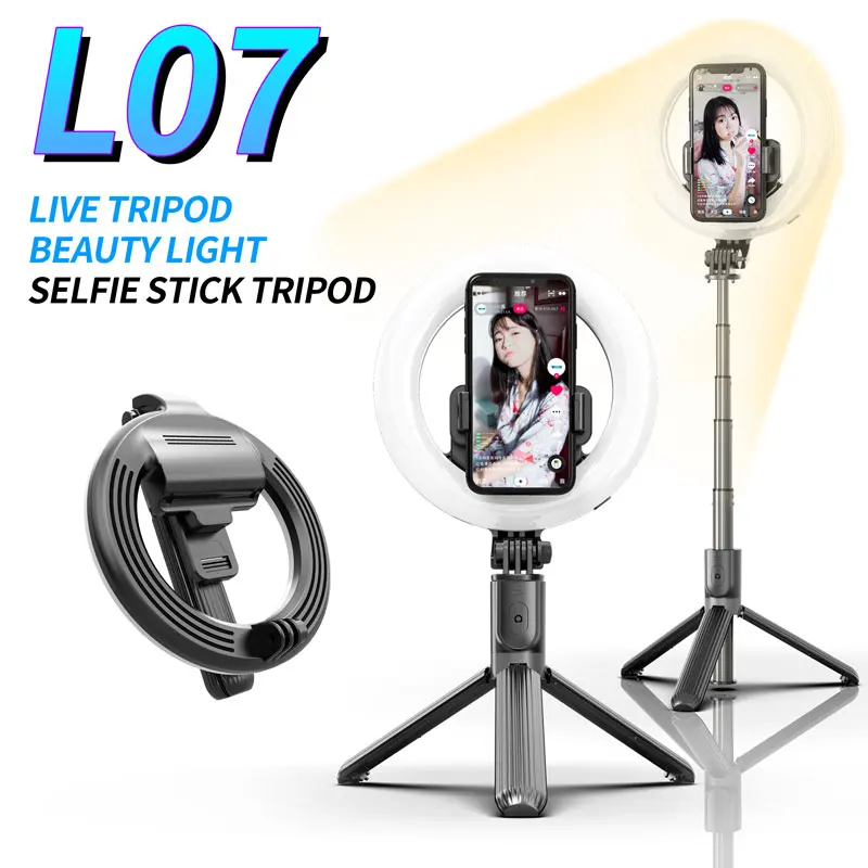 L07 Portable selfie stick with 6" ring light tripod 360 Rotating flexible phone camera universal selfie stick smart selfie stick
L07 Portable selfie stick with 6" ring light tripod 360 Rotating flexible phone camera universal selfie stick smart selfie stick
