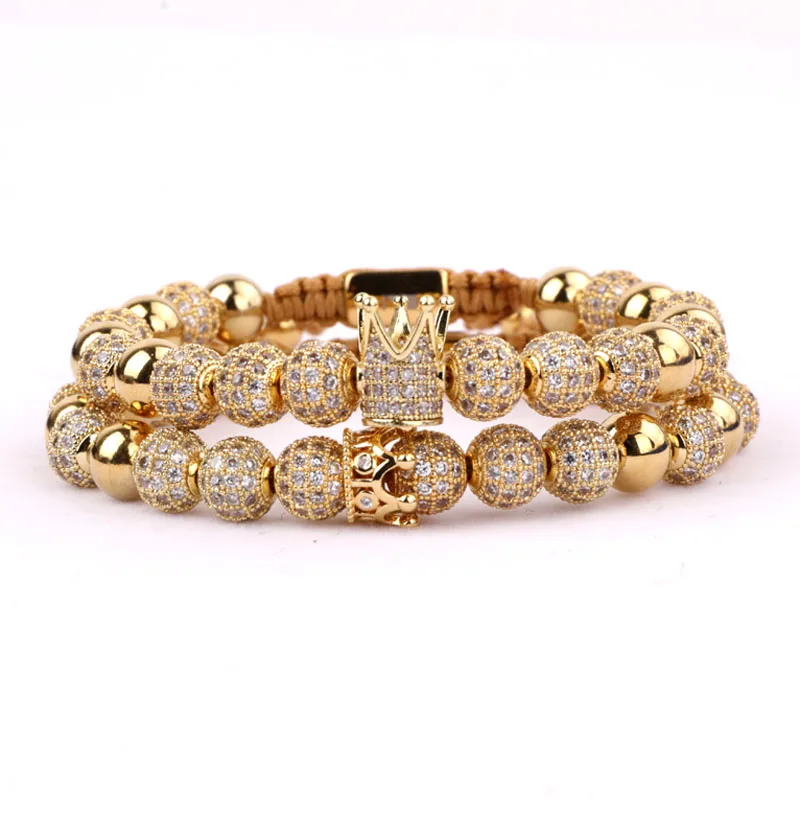 High Quality Luxury CZ Pave Corwn Real Gold Plated Queen&King Crown Charm Bead Macrame Couple Bracelet For Women Men
High Quality Luxury CZ Pave Corwn Real Gold Plated Queen&King Crown Charm Bead Macrame Couple Bracelet For Women Men